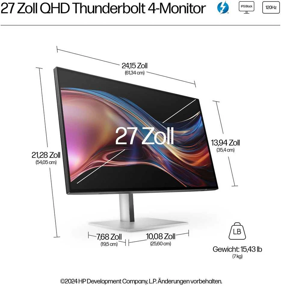 Hewlett Packard (HP) HP 727pu Series 7 Pro QHD įkrovimo monitorius – 27 colių 2560x1440 QHD 400 nitų 120Hz AG, IPS Juodas HDR 400, USB-C(100W/15W)/HDMI/DisplayPort Daisy-Chain, RJ- 5x USB-5, LAN Reguliuojamas aukštis / pakreipimas / pasukamas / pasukamas, 3 metai (pakeičia Z27u G3) (Pažeista pakuotė)