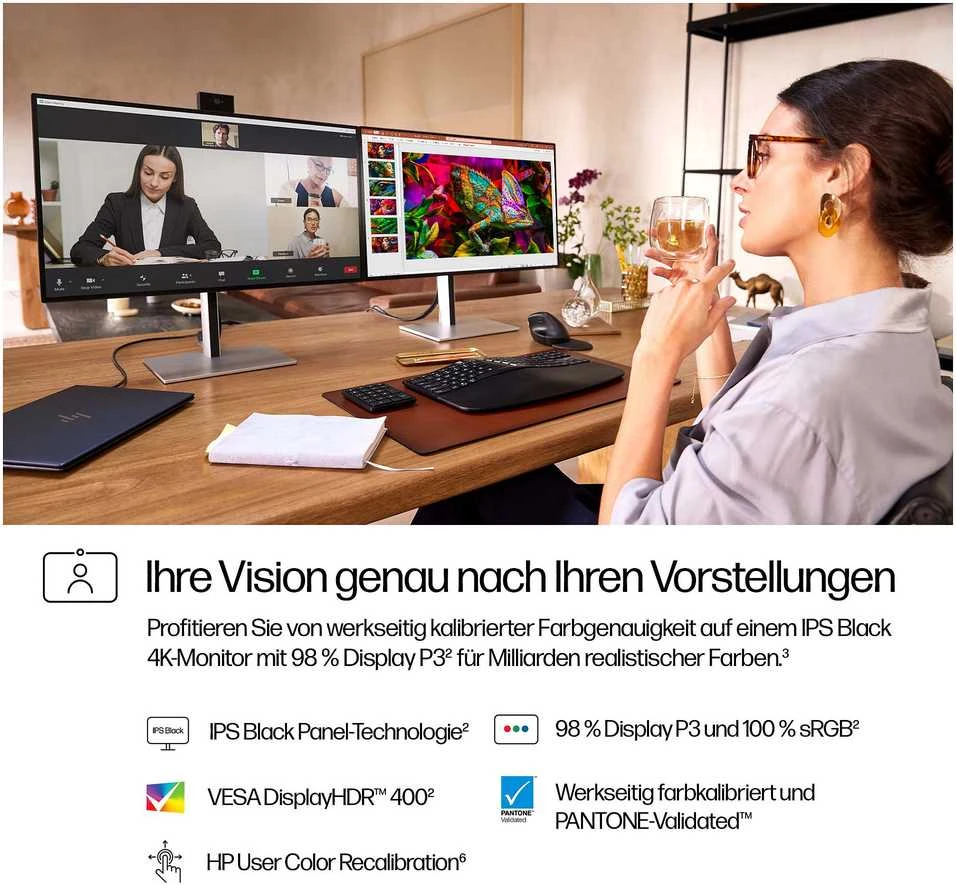 HP 727pm Series 7 Pro 4K Conferencing Monitorius – 27 colių 3840x2160 UHD 400 nitų 60Hz AG, IPS Juodas HDR 400, USB-C(100W/15W)/HDMI/DisplayPort Daisy-Chain, žiniatinklio garsiakalbiai, 5x, USB-5 RJ-45 LAN, reguliuojamas aukštis/pakreipimas/sukamas/sukamas, 3 metai