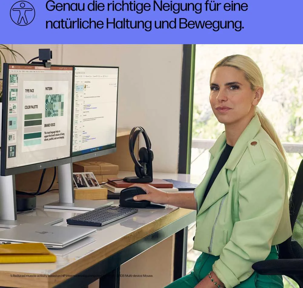 Hewlett Packard (HP) HP 925 Ergonomic Vertical Wireless Bluetooth Pelė - Detachable Riešo atrama, Multi-Surface - Juodas