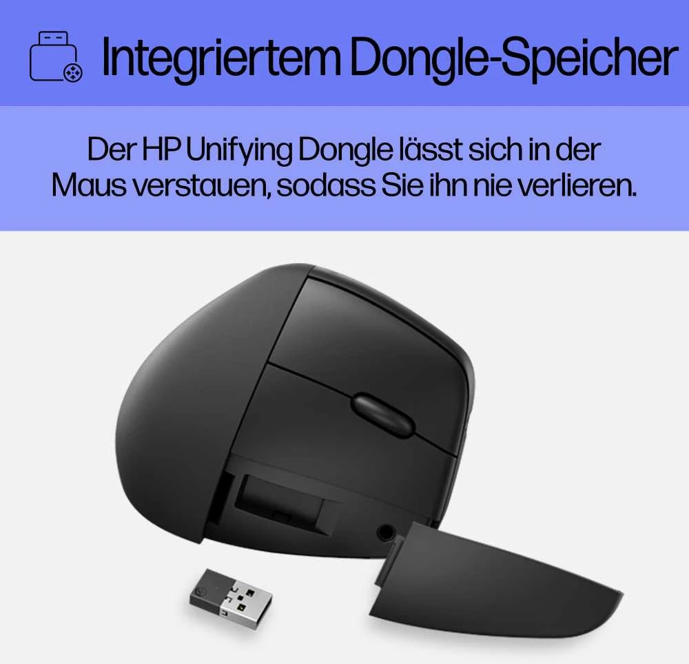 Hewlett Packard (HP) HP 925 Ergonomic Vertical Wireless Bluetooth Pelė - Detachable Riešo atrama, Multi-Surface - Juodas