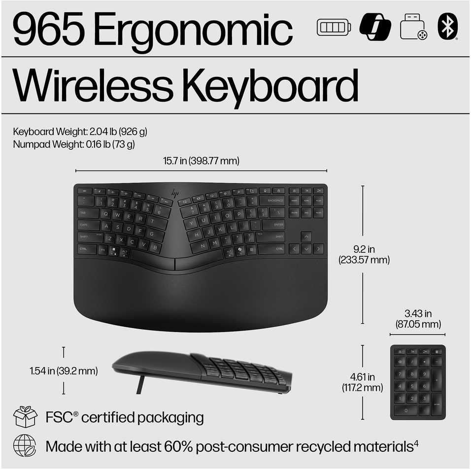 Klaviatūra HP 965 BLK ERGONOMIC WL KBD - GERMAN