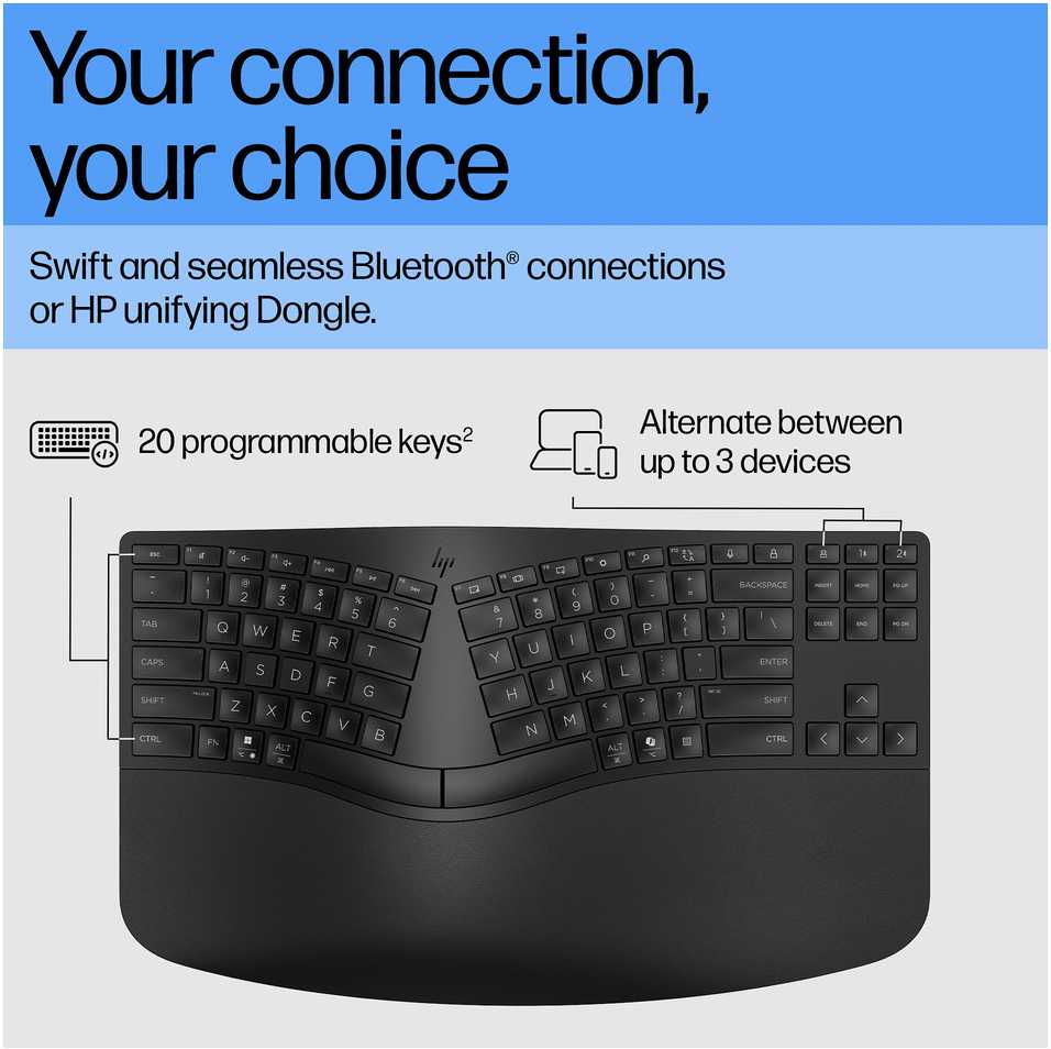 Klaviatūra HP 965 BLK ERGONOMIC WL KBD - GERMAN