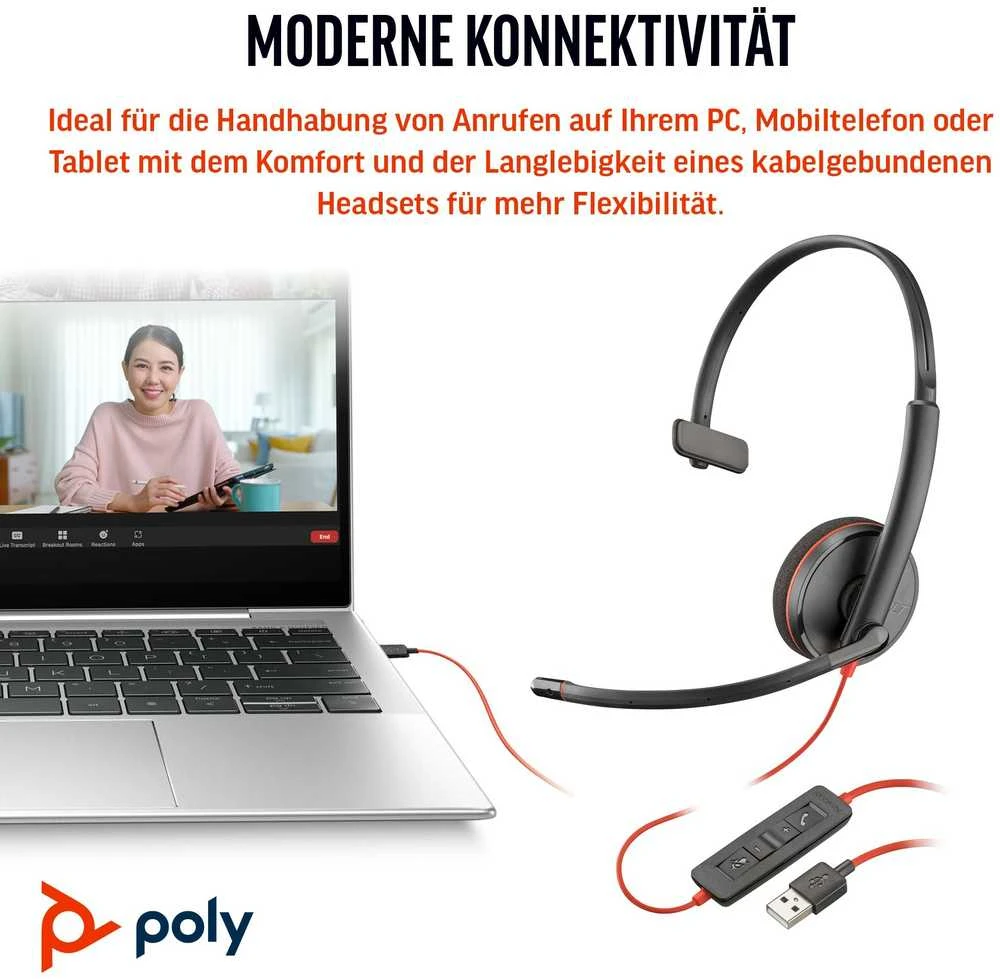 HP Poly BW 3210 ausinės su USB-A jungtimi ir valdymo pulteliu