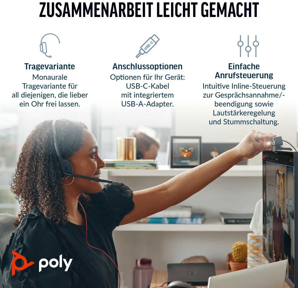 Ausinės Hewlett Packard (HP) POLY BW 3210 USB-C HS + USB-C/A - (didmeninė prekyba)