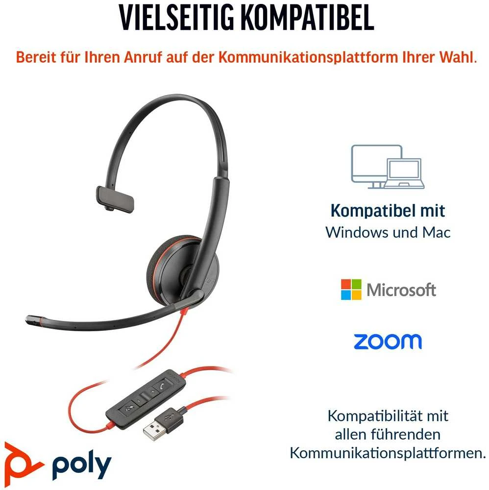 Ausinės Hewlett Packard (HP) POLY BW 3210 USB-C HS + USB-C/A - (didmeninė prekyba)