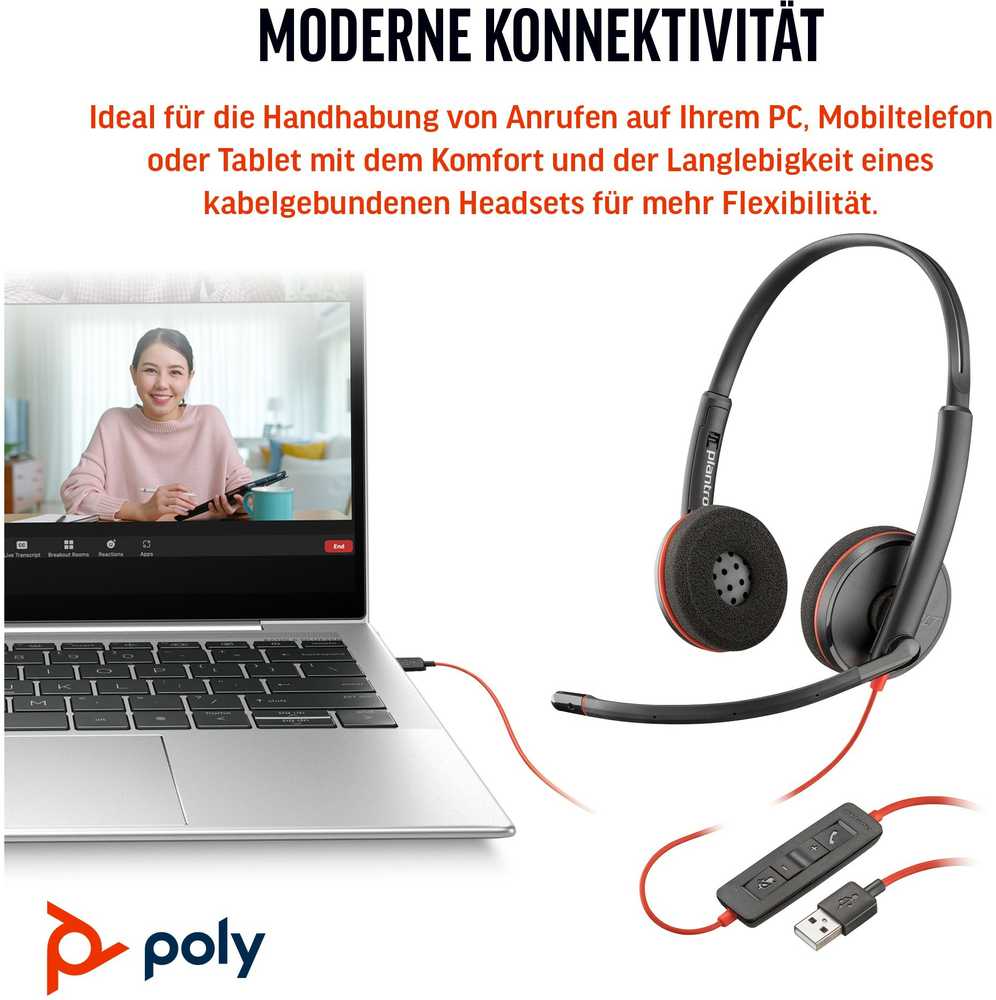 Hewlett Packard (HP) HP Poly Blackwire 3220 stereo USB-C ausinės + USB-C/A adapteris