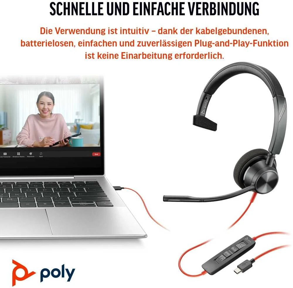Ausinės HP Polimerinis „Blackwire 3310 Mono USB-C HS + USB-C/A“