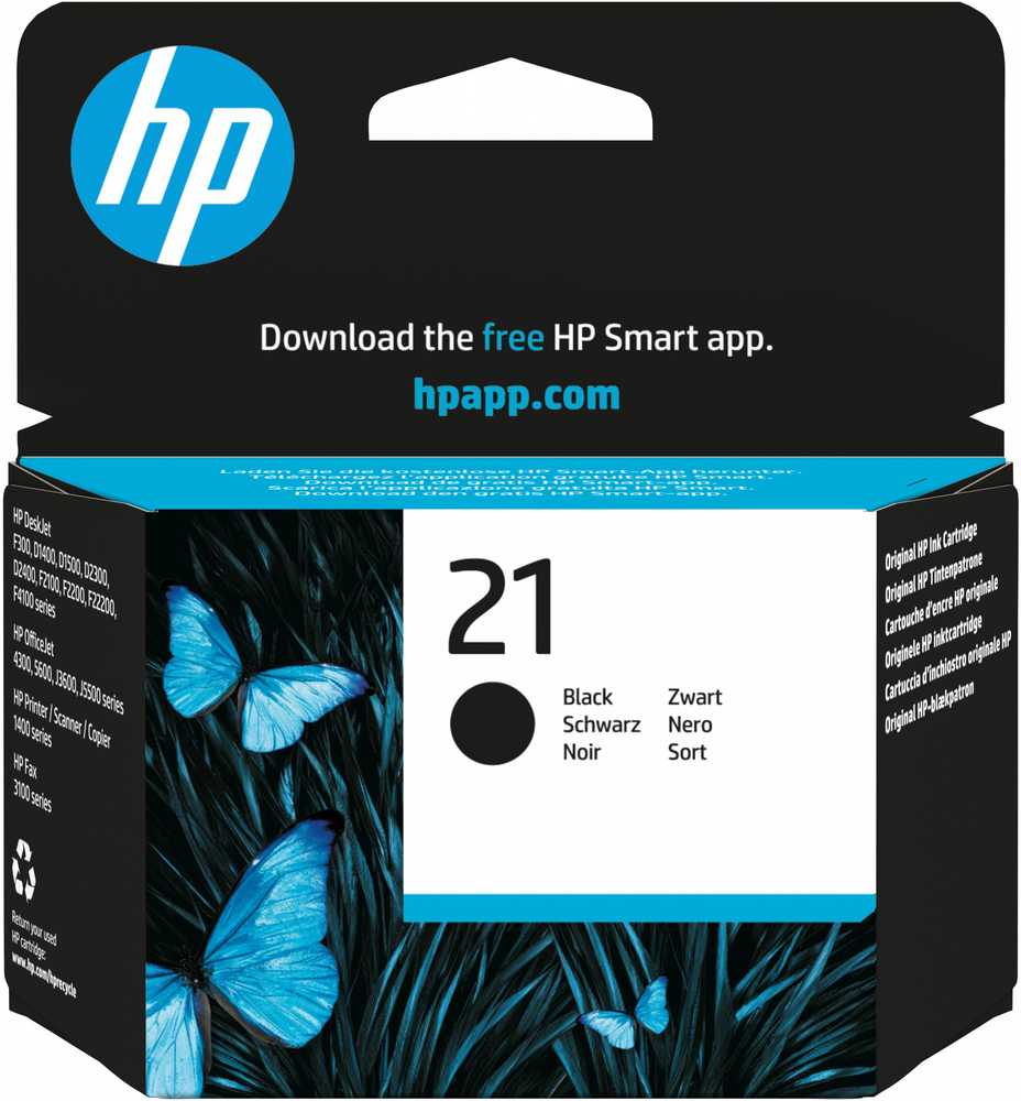 Hewlett Packard (HP) HP 21 originali rašalo kasetė, juoda, standartinės talpos, 5 ml, 190 puslapių, 1 pakuotė