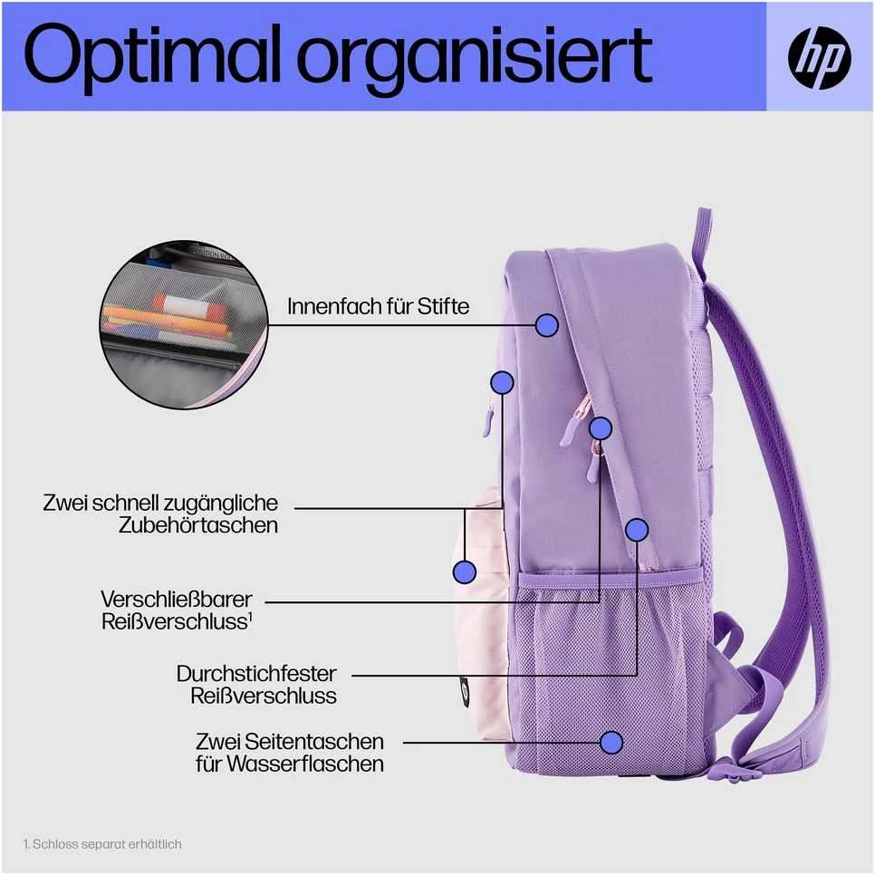 Hewlett Packard (HP) HP Campus 15.6 Backpack - 17 Liter Capacity - Lavender, Rožinė