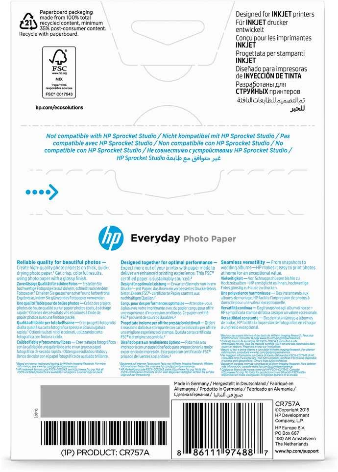 Hewlett Packard (HP) HP CR757A fotopopierius Balta Blizgus