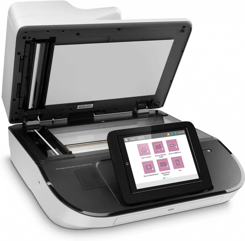 Skeneris Hewlett Packard (HP) HP Digital Sender Flow 8500 fn2 skaitytuvas / dokumentų darbo stotis – A3 spalvotas 600 dpi, plokščias / lapų tiekimo nuskaitymas, automatinis dokumentų tiektuvas, automatinis dvipusis, OCR / nuskaitymas į tekstą, 100 ppm, 10 000 puslapių per dieną