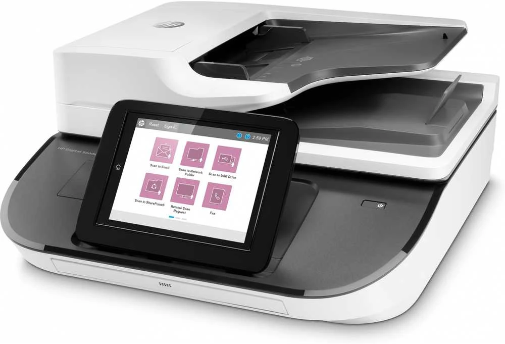 Skeneris Hewlett Packard (HP) HP Digital Sender Flow 8500 fn2 skaitytuvas / dokumentų darbo stotis – A3 spalvotas 600 dpi, plokščias / lapų tiekimo nuskaitymas, automatinis dokumentų tiektuvas, automatinis dvipusis, OCR / nuskaitymas į tekstą, 100 ppm, 10 000 puslapių per dieną