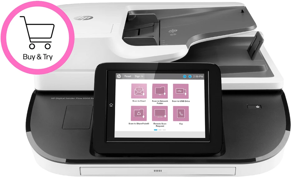 Skeneris Hewlett Packard (HP) HP Digital Sender Flow 8500 fn2 skaitytuvas / dokumentų darbo stotis – A3 spalvotas 600 dpi, plokščias / lapų tiekimo nuskaitymas, automatinis dokumentų tiektuvas, automatinis dvipusis, OCR / nuskaitymas į tekstą, 100 ppm, 10 000 puslapių per dieną