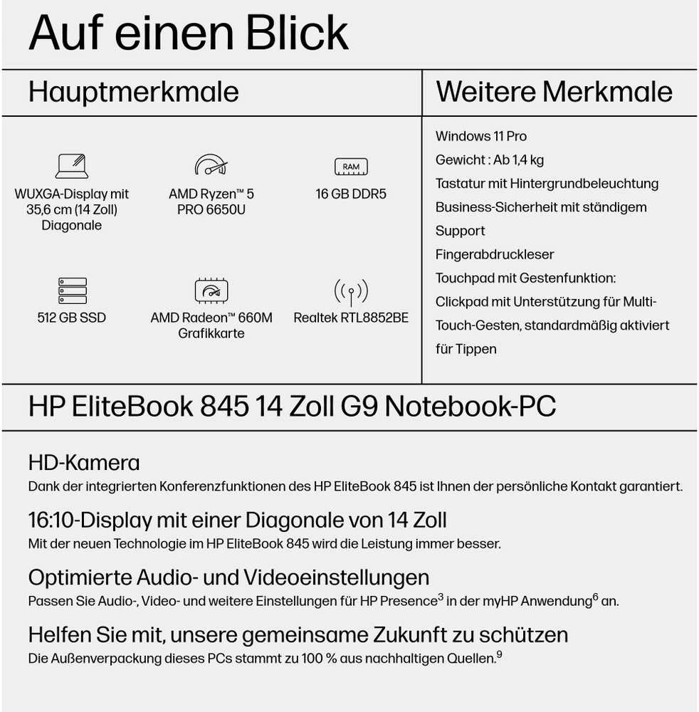Nešiojamas kompiuteris HP EliteBook 845 G9 (9M438AT) (sidabrinis, Windows 11 Pro 64-Bit, 35.6 cm (14 col.), 512 GB SSD)