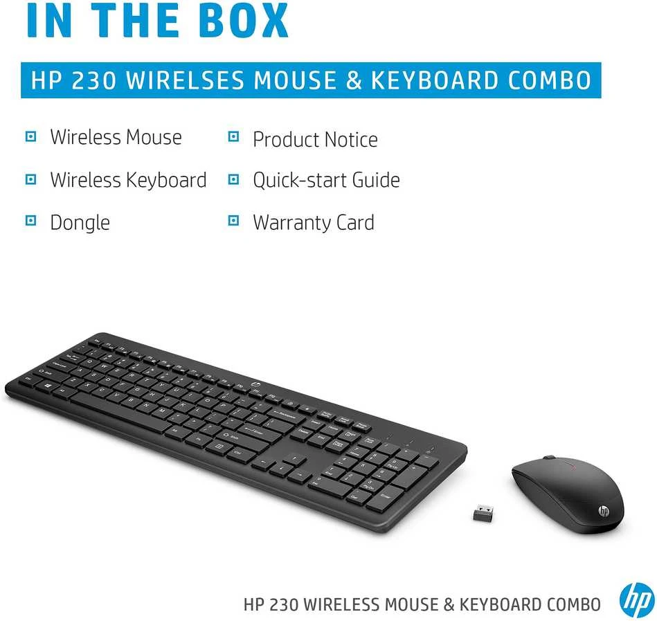 Hewlett Packard (HP) HP 230 Wireless Pelė Klaviatūra Combo - Juodas - US ENG
