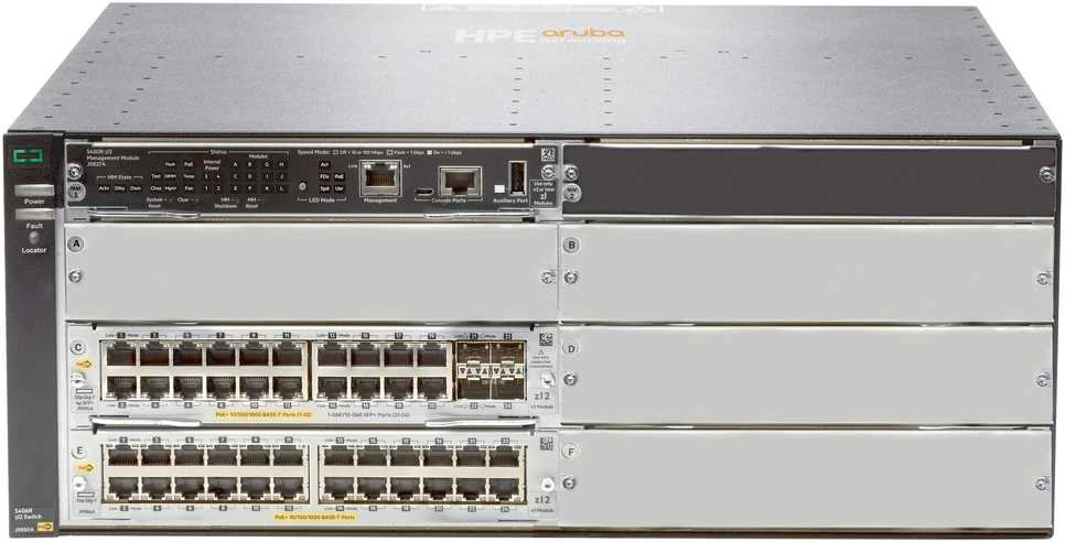 Šakotuvas Hewlett Packard (HP) HP Enterprise 5406R 44GT PoE+ ir 4 prievadų SFP+ (be PSU) v3 zl2 – Tvarkomas – L3 – Gigabit Ethernet (10/100/1000) – Maitinimas per Ethernet (PoE) – Tvirtinimas ant stovo – 4U