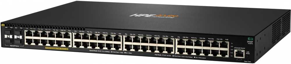 Šakotuvas Hewlett Packard (HP) HPE Aruba 2930F 48GPoE+4SFP 740W komutatorius Europa – anglų kalbos lokalizacija