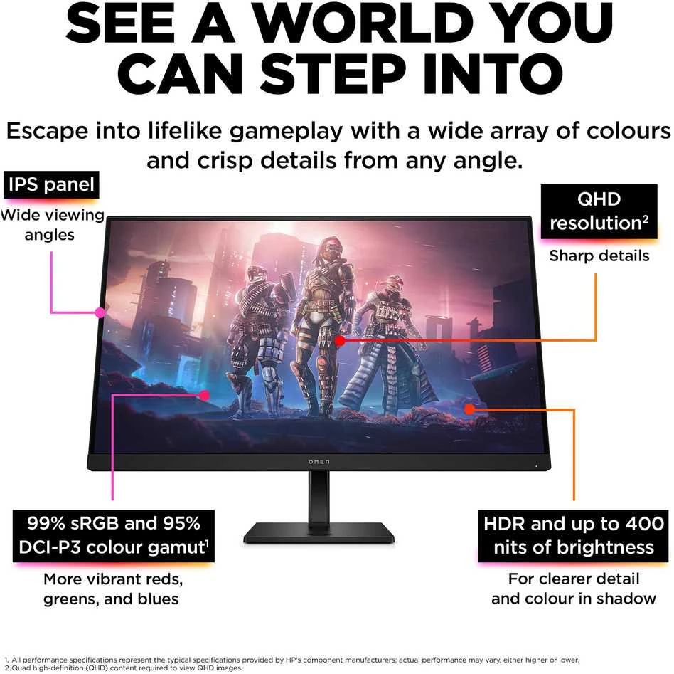 Hewlett Packard (HP) Monitorius - HP OMEN 32q 31.5" 2560 x 1440 165Hz 1ms FreeSync Premium Juodas