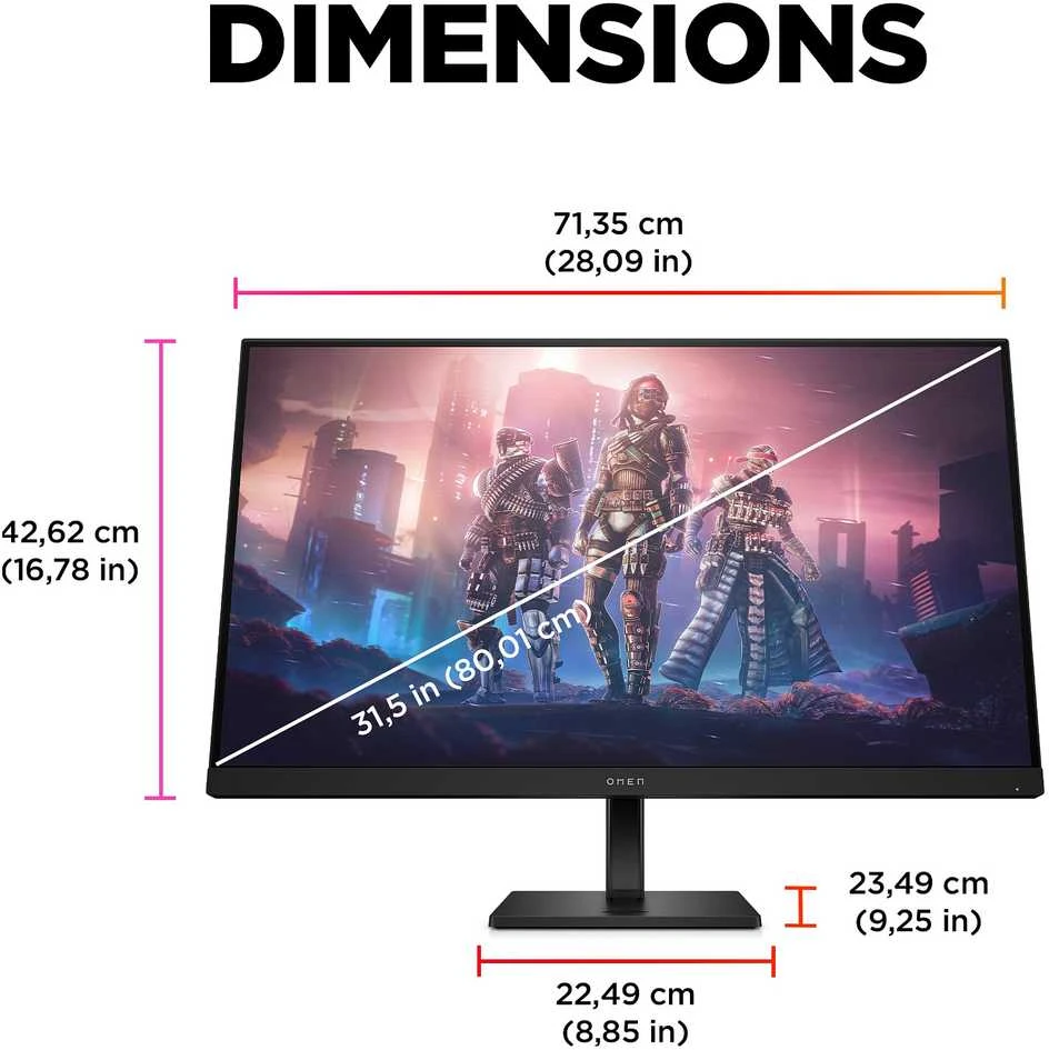 Hewlett Packard (HP) Monitorius - HP OMEN 32q 31.5" 2560 x 1440 165Hz 1ms FreeSync Premium Juodas
