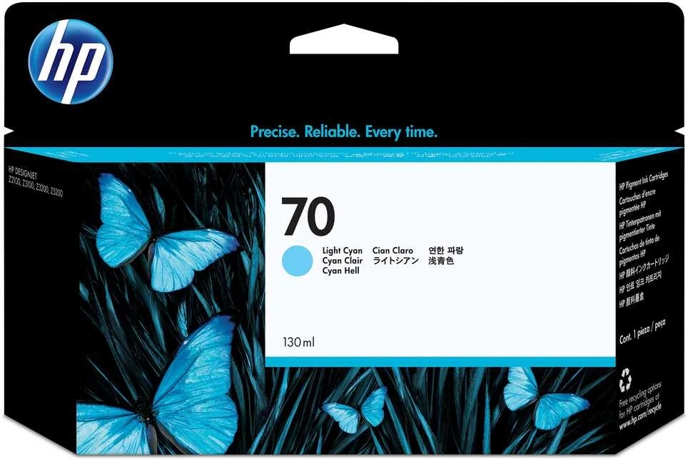 Hewlett Packard (HP) HP nr.70 Rašalo krepšelis. Šviesiai žalsvai mėlyna su Vivera rašalu (130 ml)