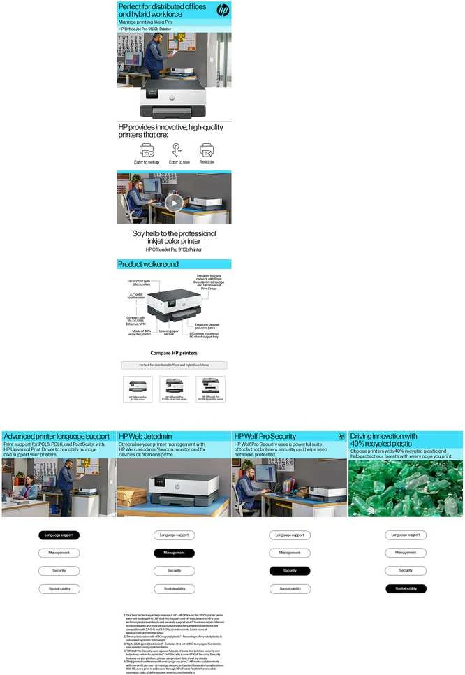 Hewlett Packard (HP) HP OfficeJet Pro 9110b Wireless Color Spausdintuvas, Two-sided spausdinimas