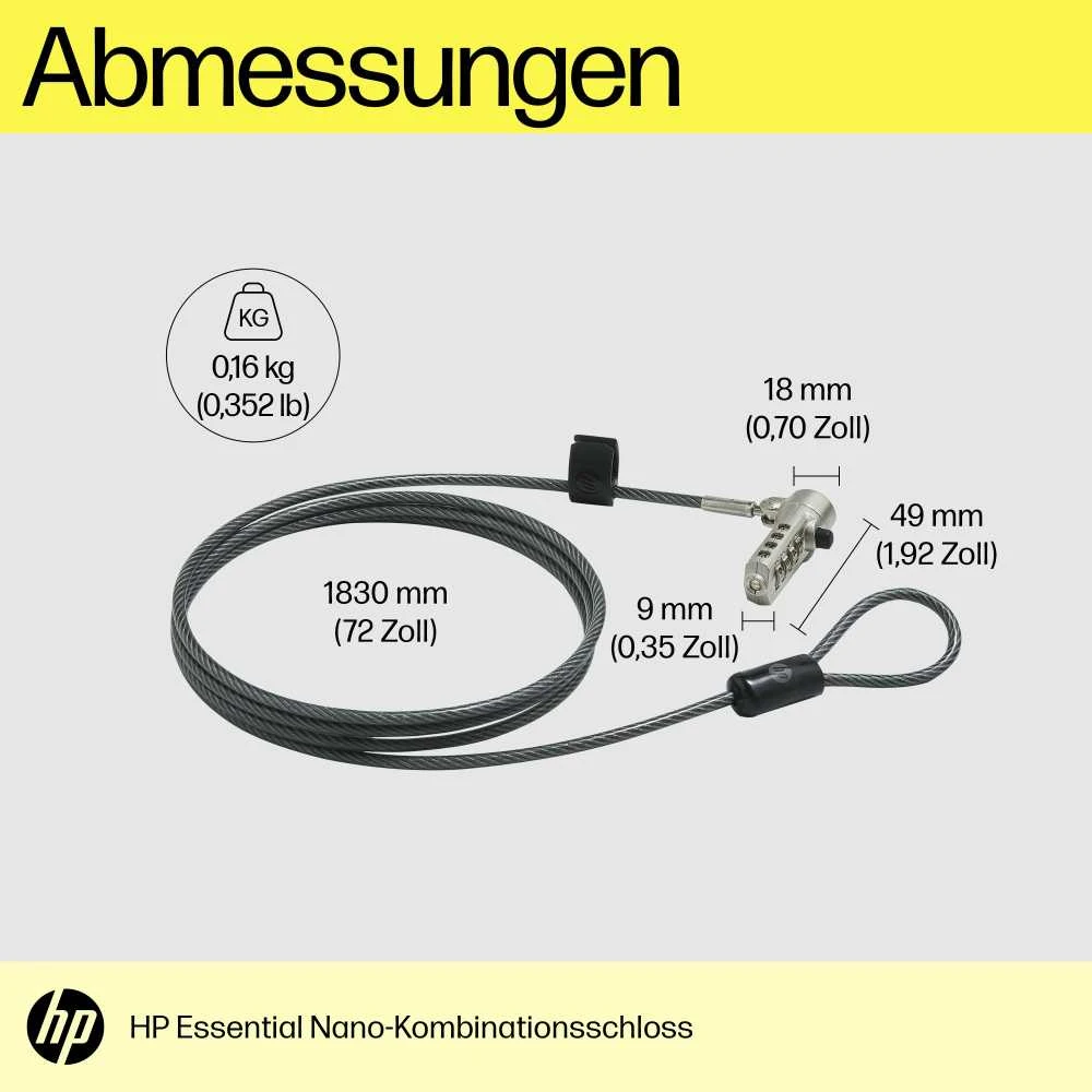 HP Nano Essential kombinuotas kabelinis užraktas