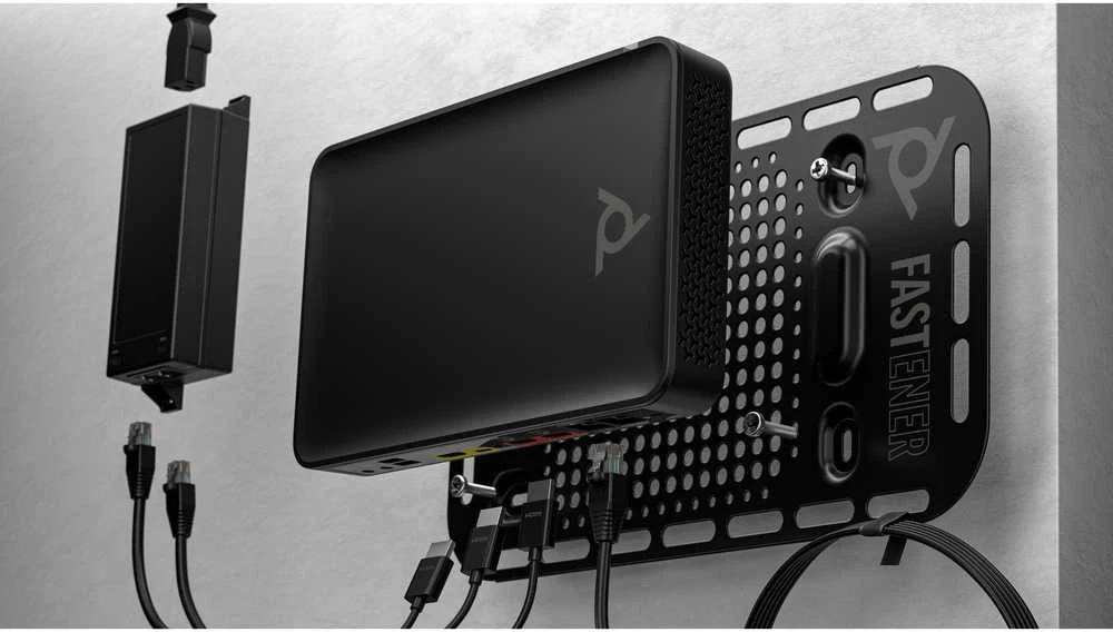 „Hewlett Packard“ (HP) „Poly Studio G62“ vaizdo konferencijų sistema su tvirtinimo plokštės komplektu, be radijo, be TAA, be lokalizacijos.