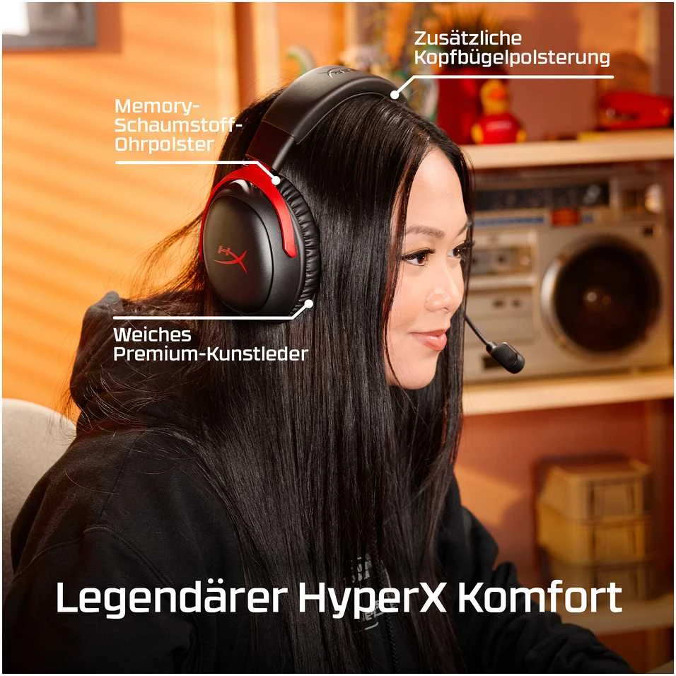 Hewlett Packard (HP) HP HyperX Cloud III S Belaidės Ausinės Juodas-Raudona