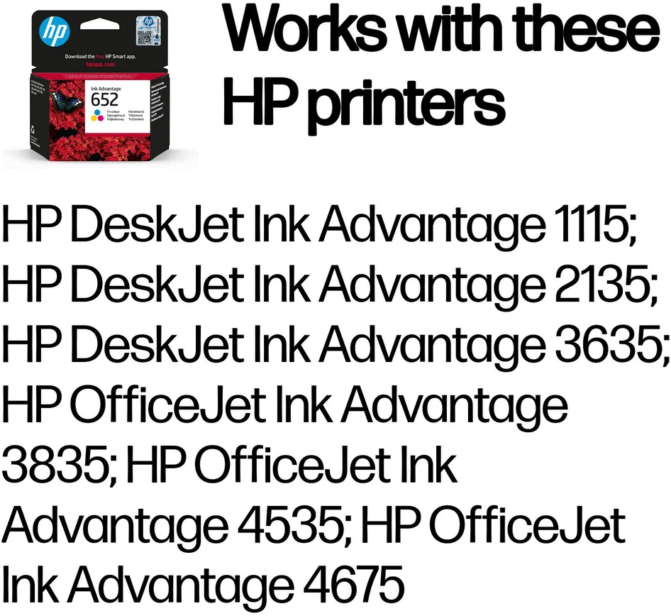 „Hewlett Packard“ (HP) HP 652 trijų spalvų originali rašalo kasetė „Advantage“