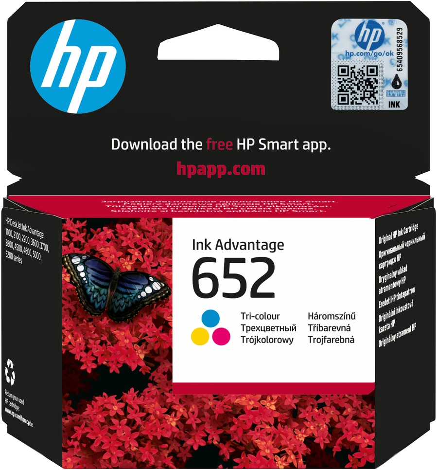„Hewlett Packard“ (HP) HP 652 trijų spalvų originali rašalo kasetė „Advantage“