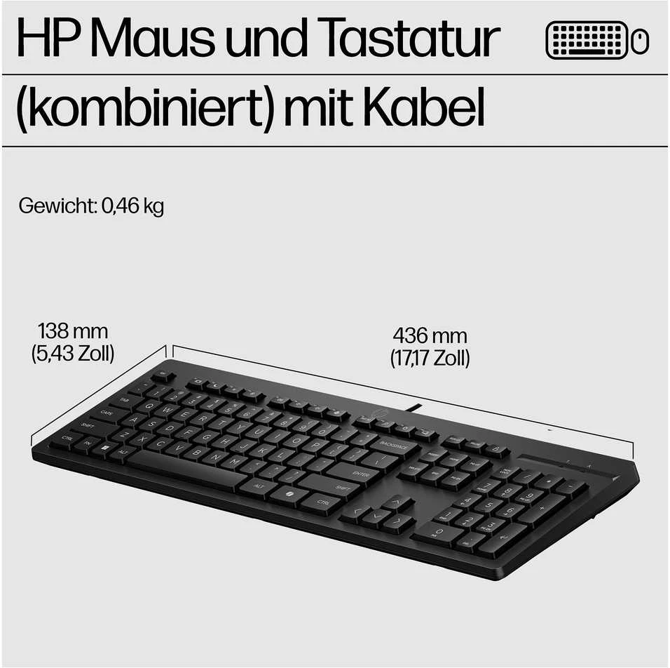 Klaviatūra ir pelė Kit HP 225 su laidu QWERTZ