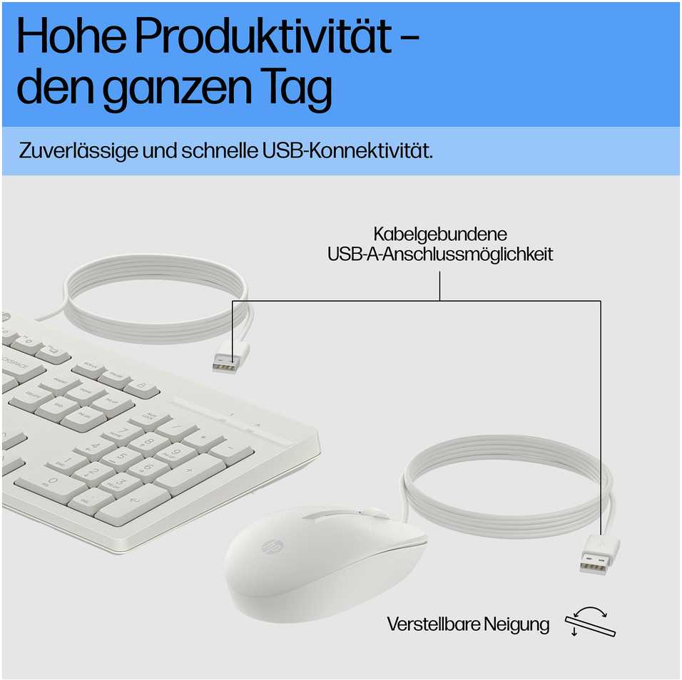 Klaviatūra Klaviatūros ir pelės rinkinys HP 225 su laidu Combo - QWERTZ - Baltas