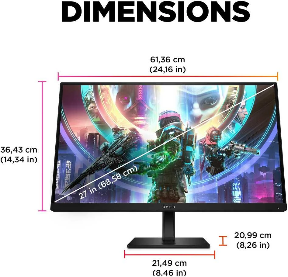 Žaidimų monitorius HP OMEN 27qs /QHD (2560 x 1440)/240Hz/ Gaming/IPS/400 nits/1 DisplayPort™ 1.4/ NVIDIA® G-SYNC®