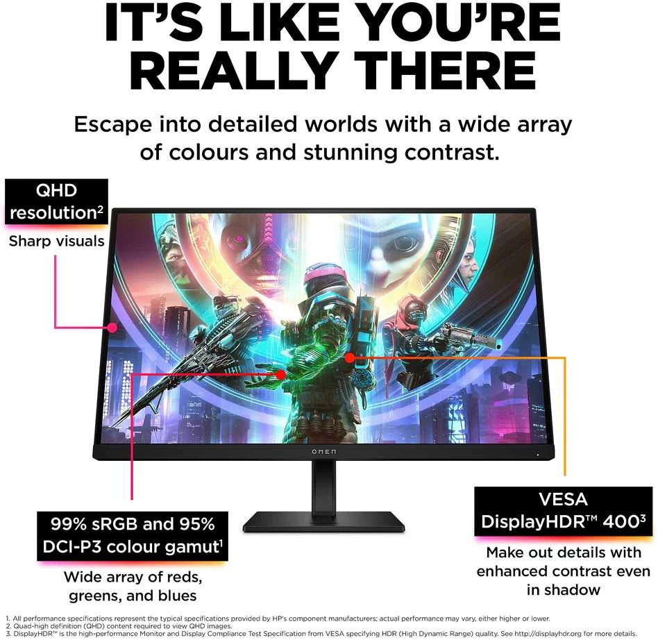 Žaidimų monitorius HP OMEN 27qs /QHD (2560 x 1440)/240Hz/ Gaming/IPS/400 nits/1 DisplayPort™ 1.4/ NVIDIA® G-SYNC®