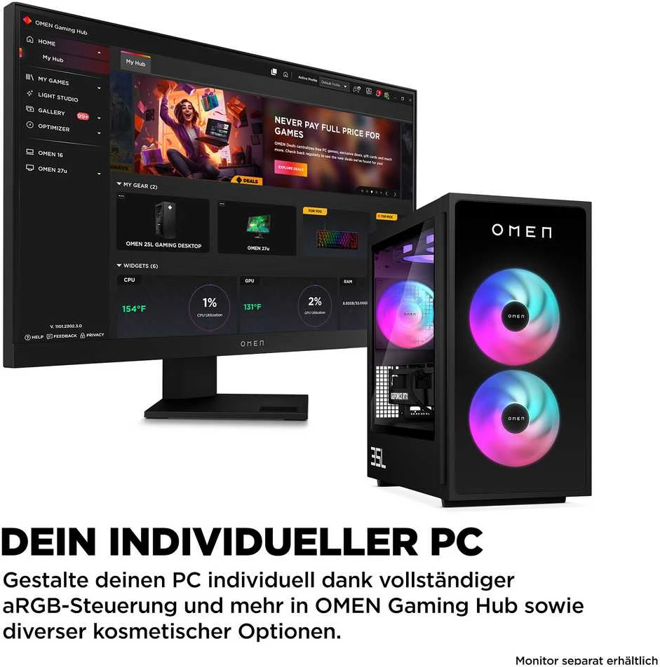 Stacionarus kompiuteris HP OMEN 35L GT16-0479ng žaidimų kompiuteris, Core Ultra 7 265F, 32 GB / 1 TB SSD, RTX 5070Ti, Win11