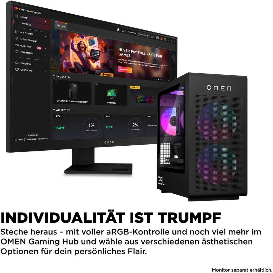 Stacionarus kompiuteris HP OMEN GT16-1471ng 35L Gaming Desktop Ryzen™ 7 9800X3D 32GB/2TB SSD RTX 5080 Win11