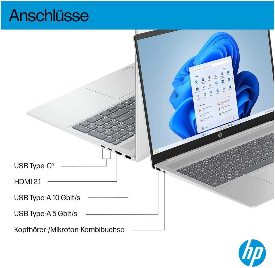 Nešiojamas kompiuteris HP OmniBook 5 16-af1173ng 16 colių įstrižainės WUXGA IPS ekranas, Intel Core Ultra 7 255U procesorius, 16 GB RAM, 512 GB SSD, Windows 11