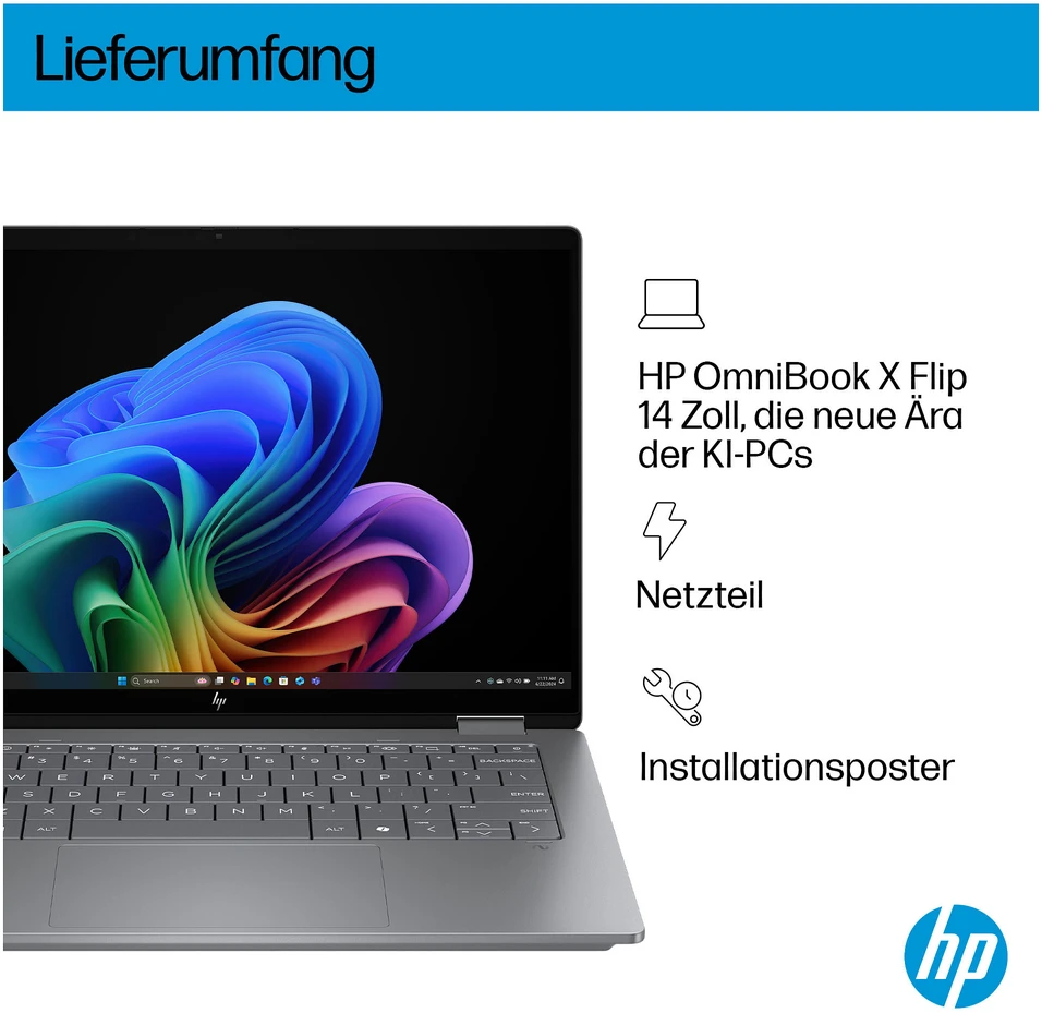 Nešiojamas kompiuteris HP OmniBook X Flip 14-fm0153ng 14,0" WUXGA IPS lietimui jautrus ekranas, Intel Core Ultra 5 226V procesorius, 16 GB RAM, 512 GB SSD, Windows 11
