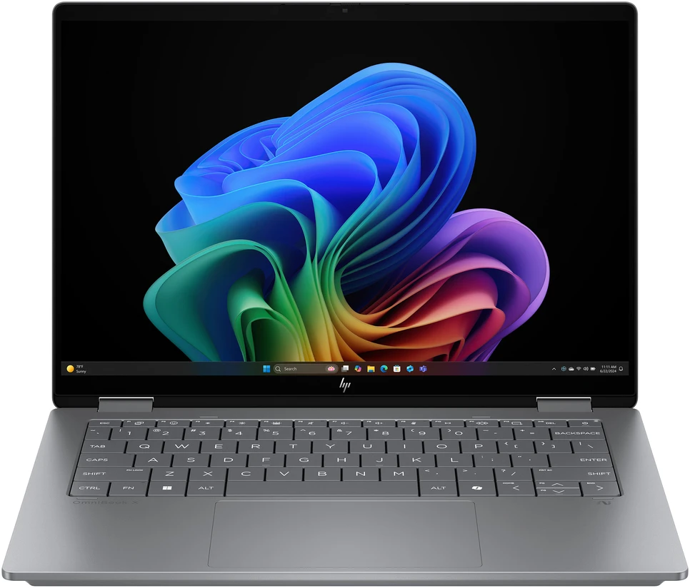 Nešiojamas kompiuteris HP OmniBook X Flip 14-fm0153ng 14,0" WUXGA IPS lietimui jautrus ekranas, Intel Core Ultra 5 226V procesorius, 16 GB RAM, 512 GB SSD, Windows 11
