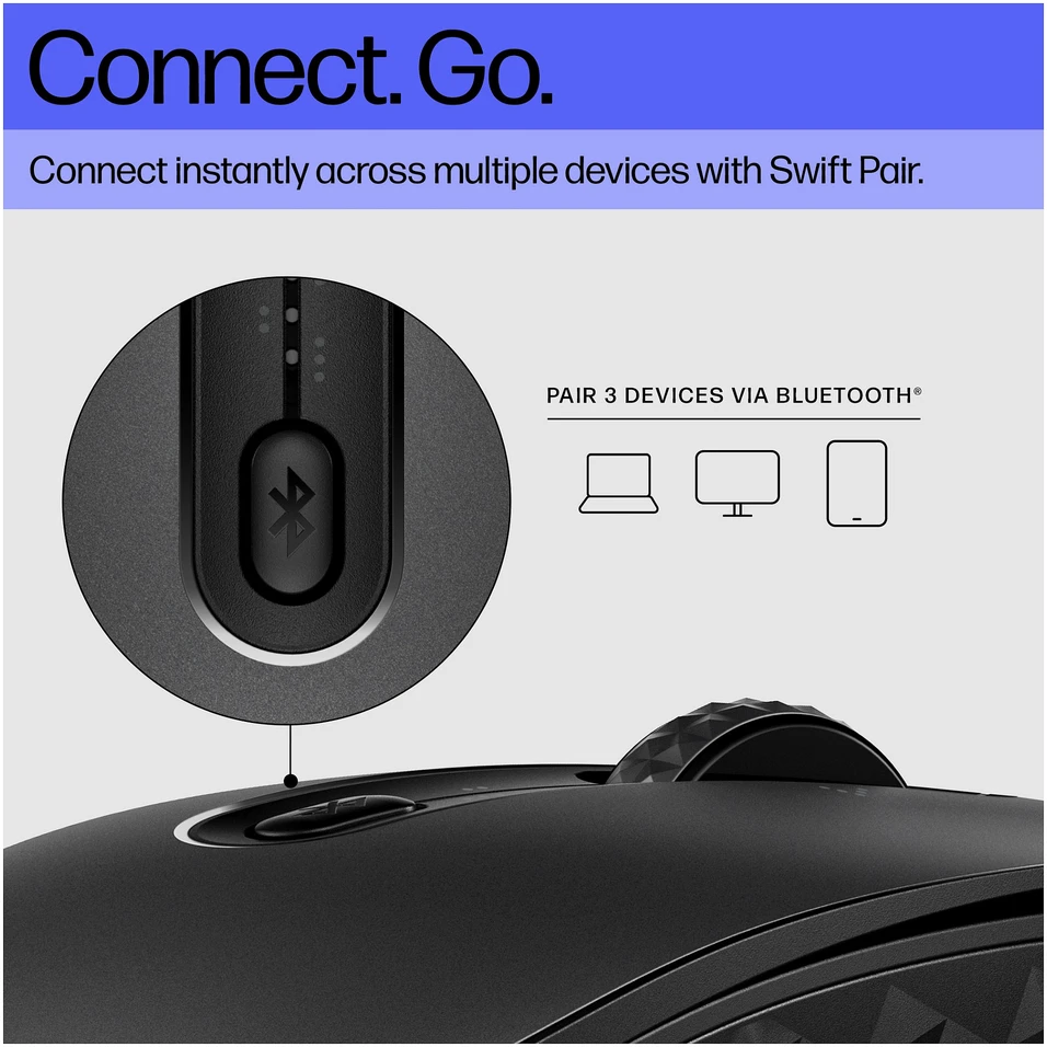 HP 695 Wireless Bluetooth Pelė – belaidis Qi-įkrovimas, programuojamas, 4 krypčių slinkimas – Juodas