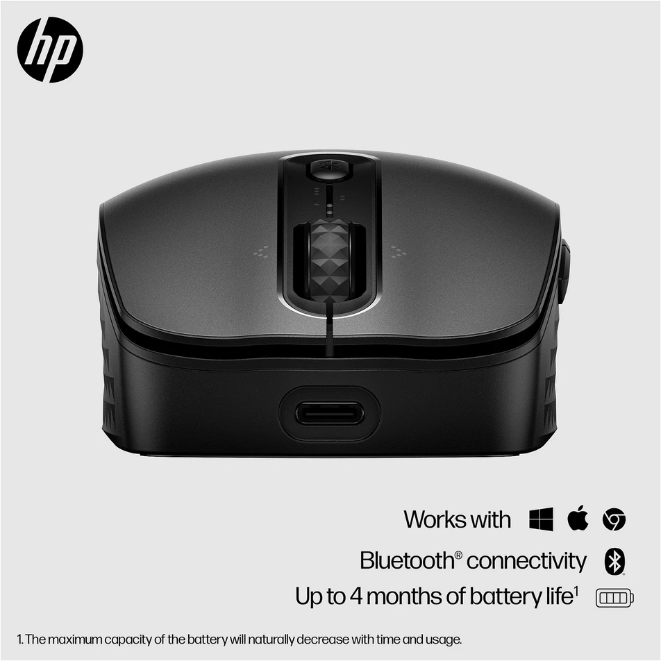 HP 695 Wireless Bluetooth Pelė – belaidis Qi-įkrovimas, programuojamas, 4 krypčių slinkimas – Juodas