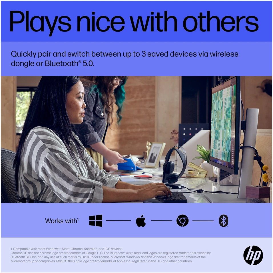 Hewlett Packard (HP) HP 715 Belaidė „Bluetooth“ pelė – daugiafunkcinė, programuojama, 4 krypčių slinkties, įkraunama – juoda