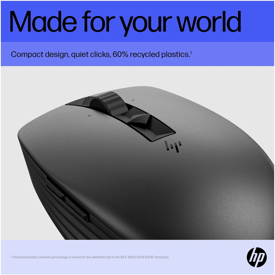 Hewlett Packard (HP) HP 715 Belaidė „Bluetooth“ pelė – daugiafunkcinė, programuojama, 4 krypčių slinkties, įkraunama – juoda