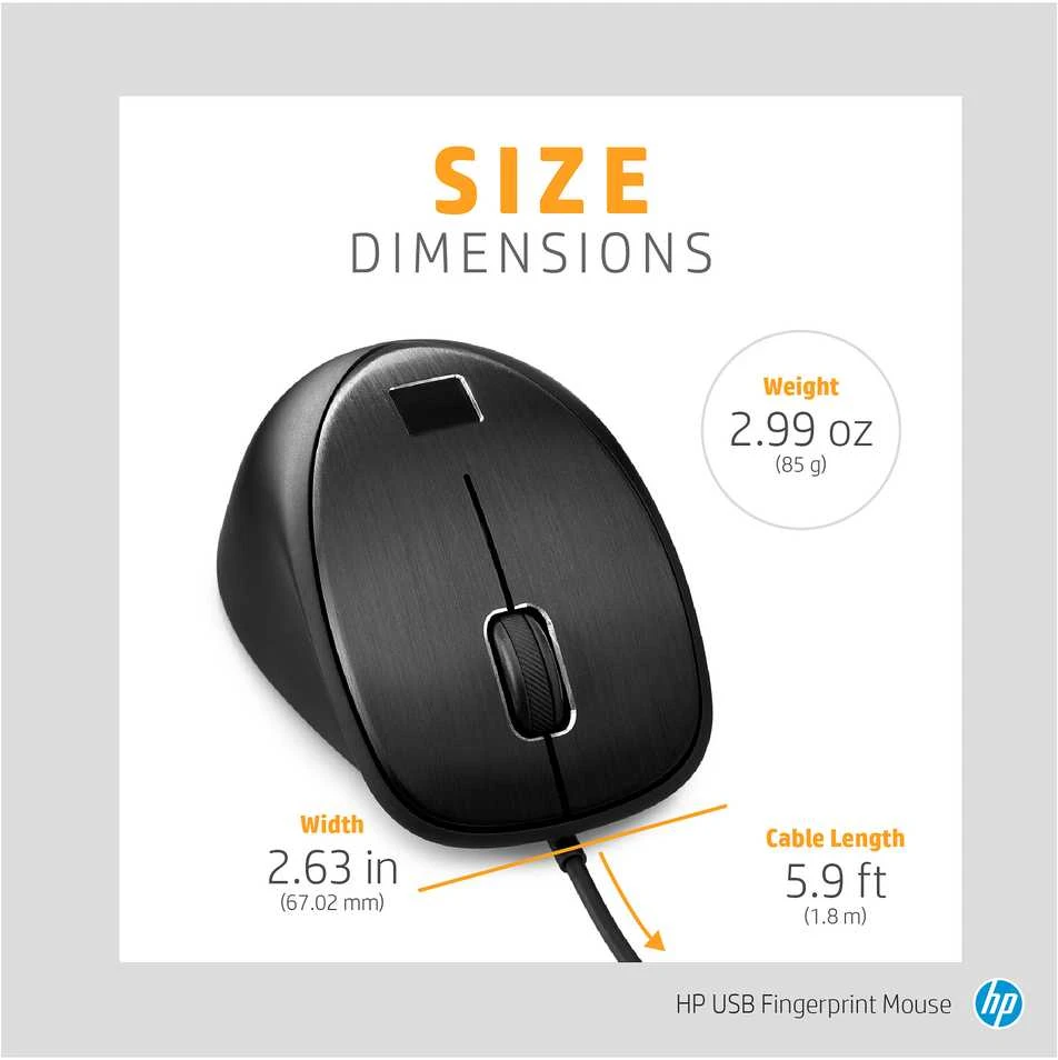 Hewlett Packard (HP) HP USB su laidu Fingerprint Pelė - Juodas