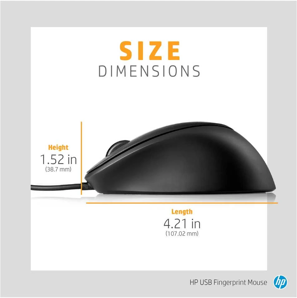 Hewlett Packard (HP) HP USB su laidu Fingerprint Pelė - Juodas