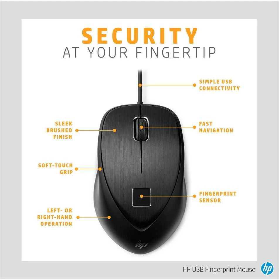 Hewlett Packard (HP) HP USB su laidu Fingerprint Pelė - Juodas