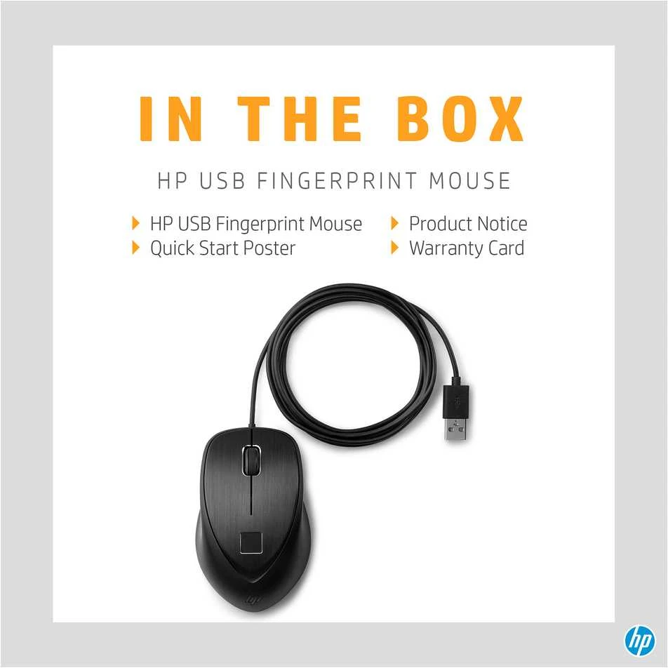 Hewlett Packard (HP) HP USB su laidu Fingerprint Pelė - Juodas