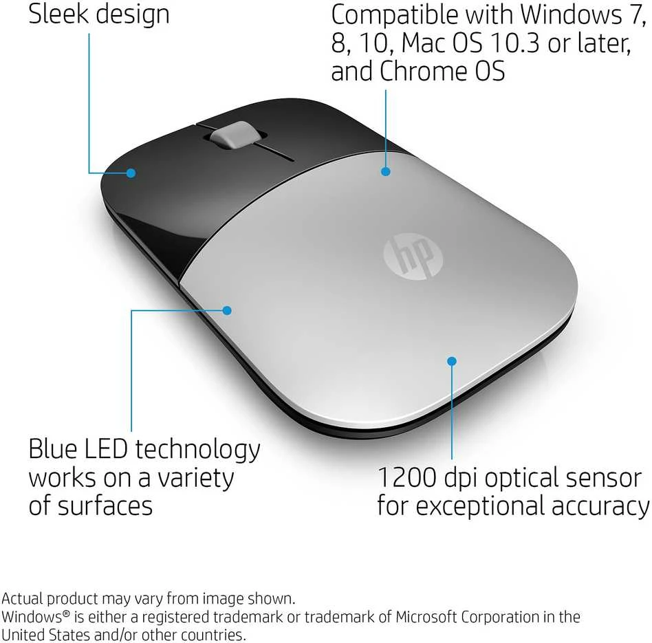 Hewlett Packard (HP) HP Z3700 Belaidė pelė - Sidabrinis