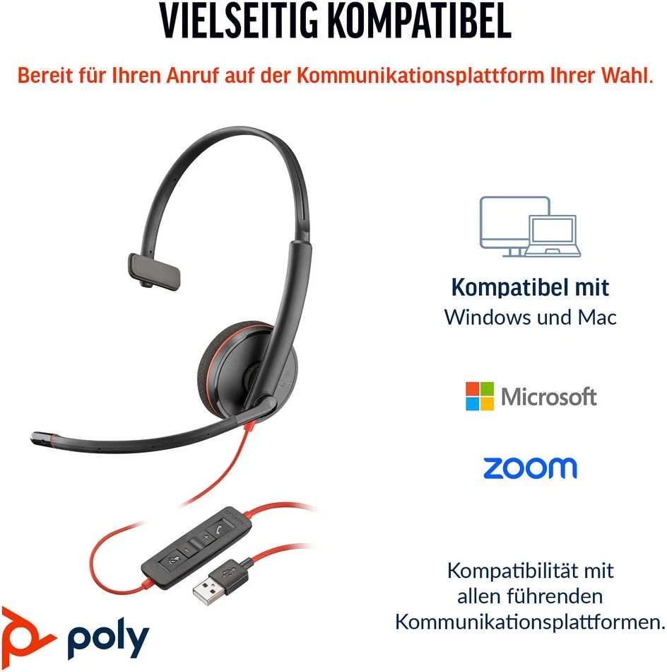 Hewlett Packard (HP) HP Poly Blackwire 3210 Vienpusės USB-C Ausinės +USB-C/A Adapteris