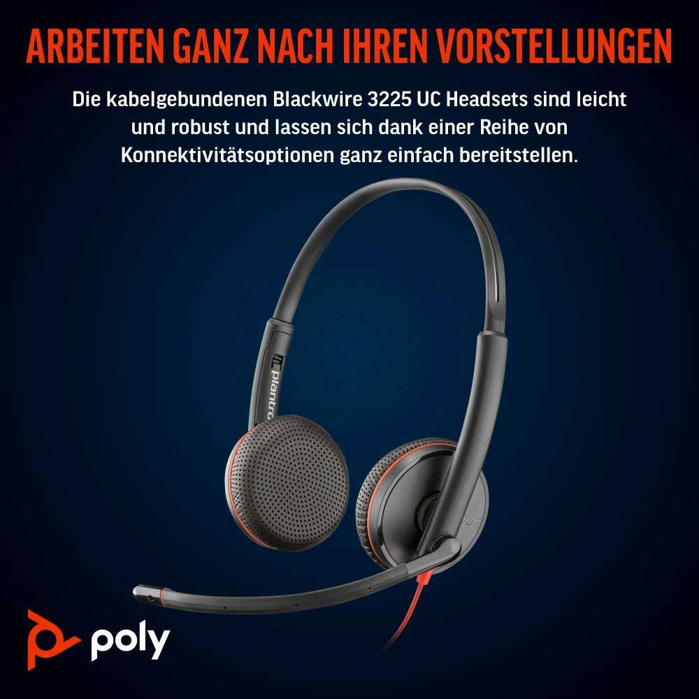 Hewlett Packard (HP) HP Poly Blackwire 3225 stereo USB-C Ausinės +3,5 mm kištukas + USB-C/A adapteris